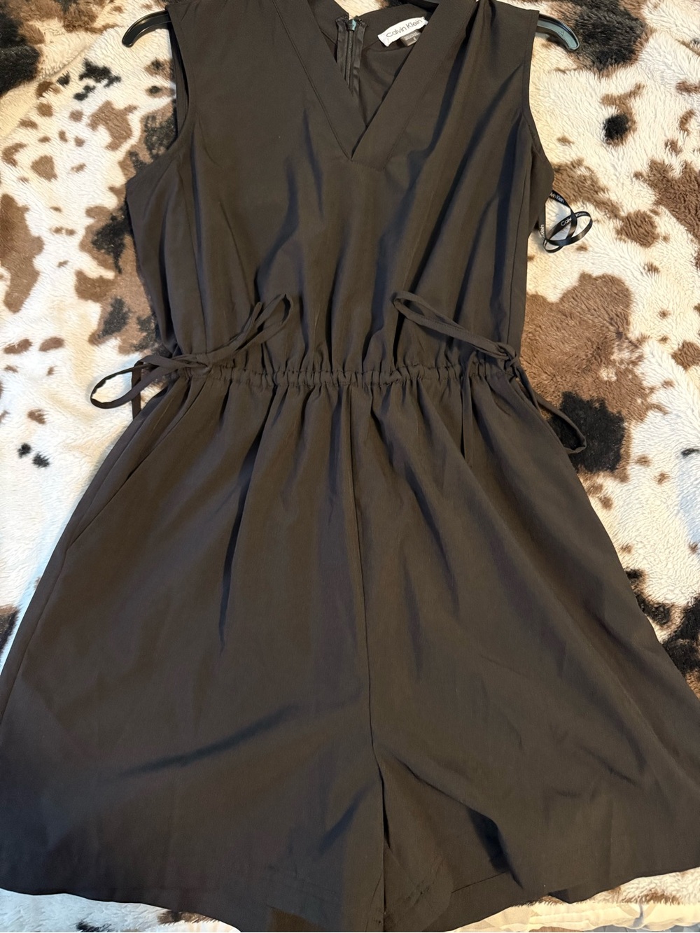 Calvin Klein Black Sleeveless V-Neck Romper with Drawstring Waist